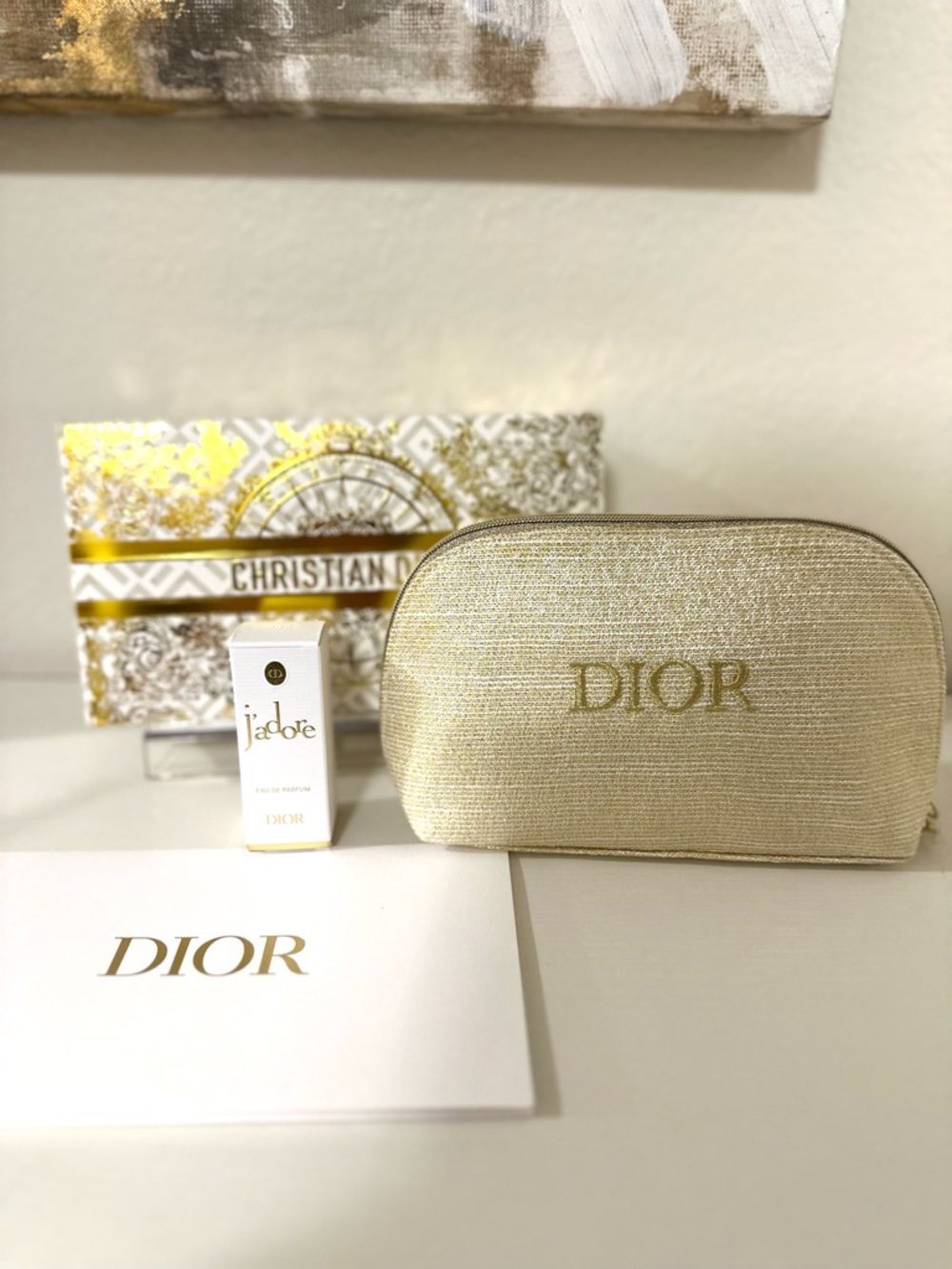 DIOR Gold Cosmetic Pouch Bundle